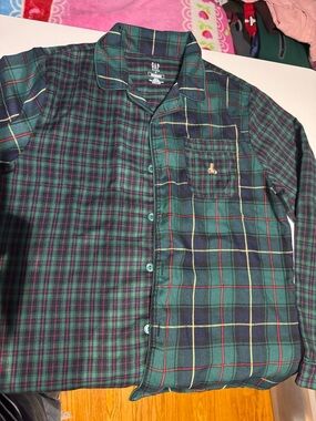 GAP kids Green Navy Plaid Button-Down Shirt, bottoms